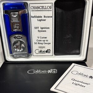 Colibri Blue and Silver Refillable Butane Lighter